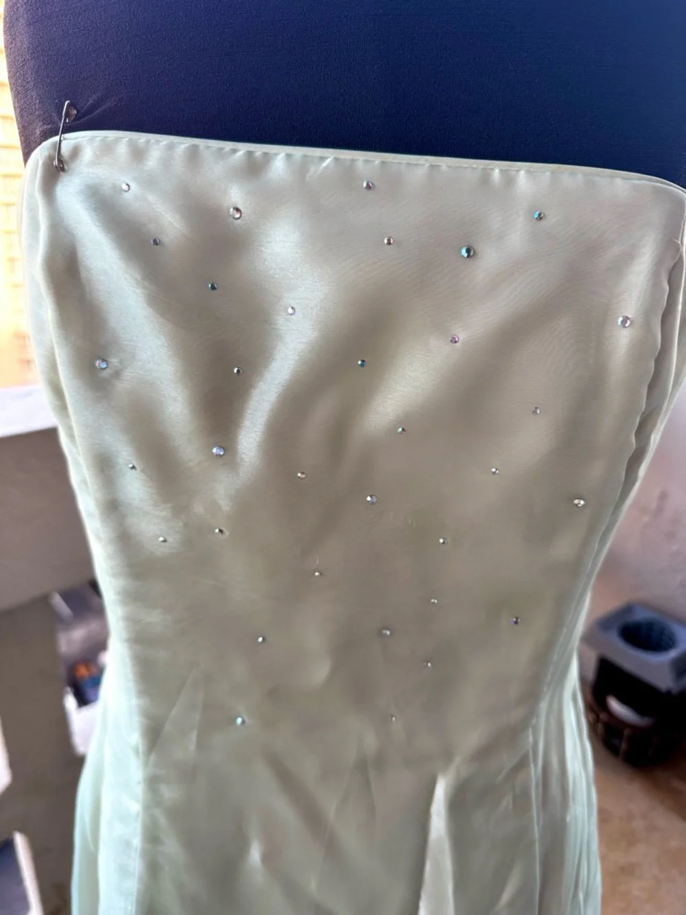 Scott McClintock Mint Green Strapless Gown Crystal Bodice Vintage Formal Dress 6 - Picture 3 of 15